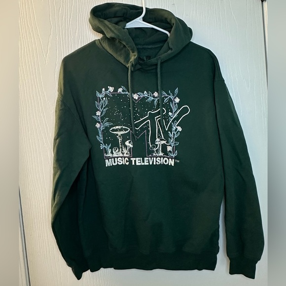 MTV Tops - MTV darker green long sleeve pullover hoodie women’s medium